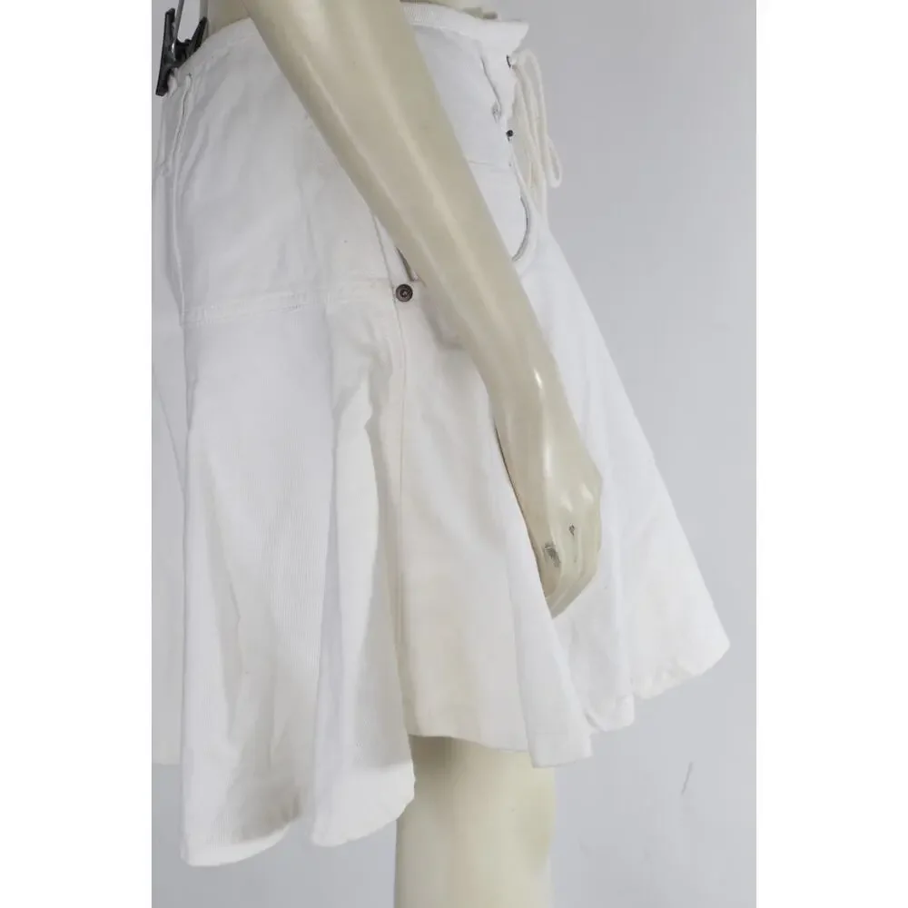 Vintage Contempo Casuals 90s White Lace-Up Front Drop-Waist Flare Mini Skirt S